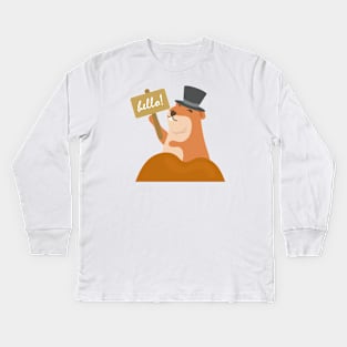 Groundhog Day Out Of Hole To Say Hello Sign Kids Long Sleeve T-Shirt